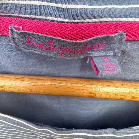 Fresh Produce Shirt Dress Blue White Stripes Medium Round Split Hem Style 22691 - Picture 3 of 7